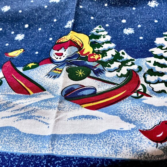 Blue Tablecloth Christmas Holiday Snowmen Snowflakes Cotton Blend 82” x 59” - Picture 10 of 14